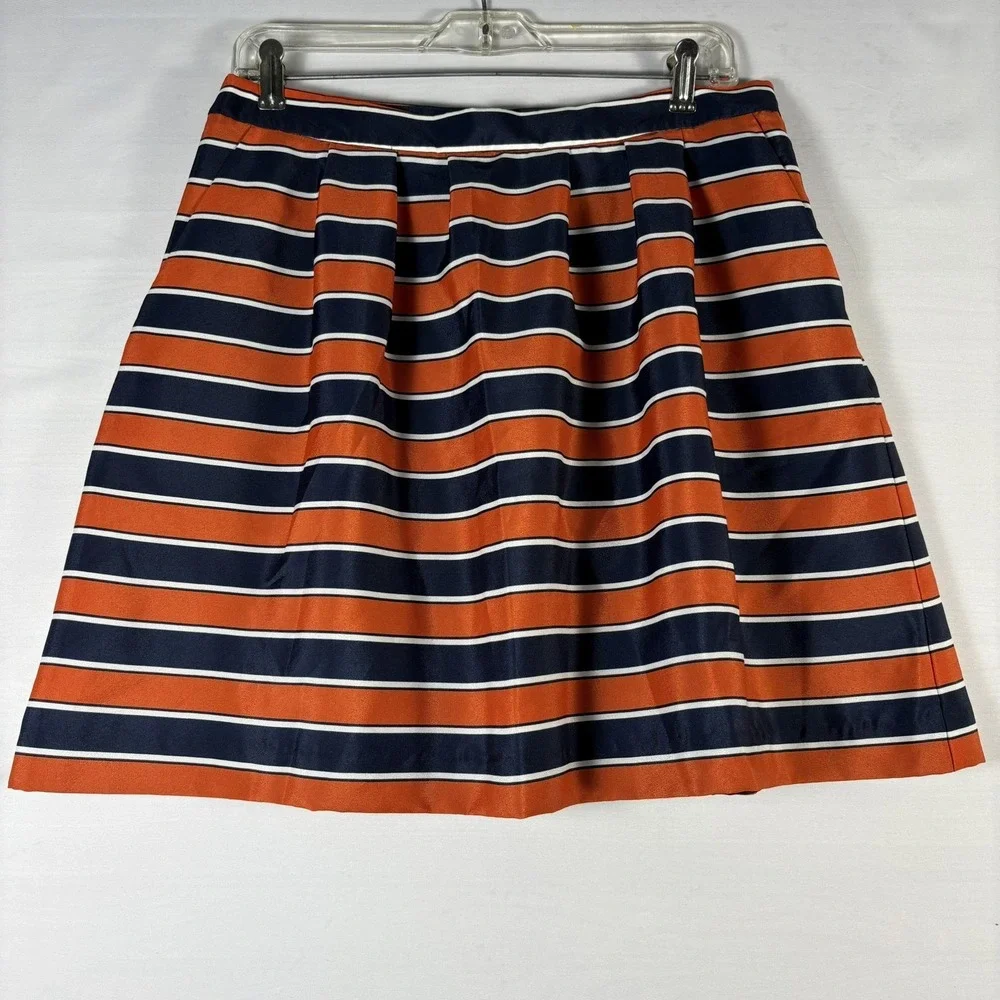 J Crew womens Skirt blue/orange pleated strip pockets short Size 10‎ NWT